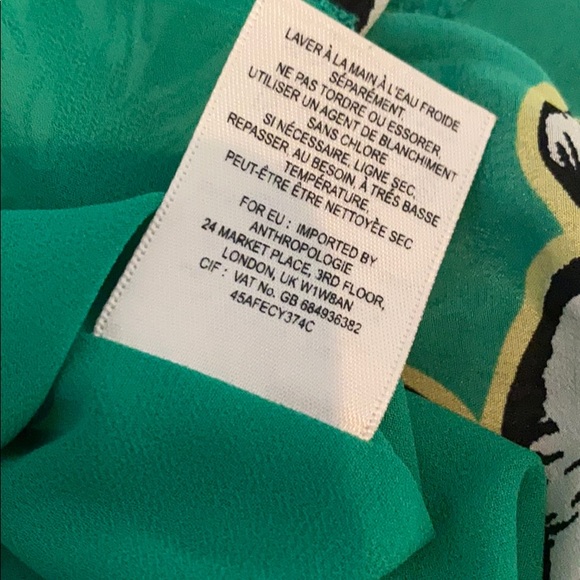 Anthropologie Maeve 100% silk cap sleeve 0 green black white mini pockets dress - Picture 13 of 15